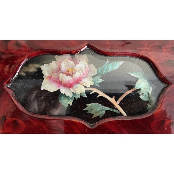 EUC, Vintage Chinese Lacquer Redwood Floral Jewelry Box - Picture 5 of 5